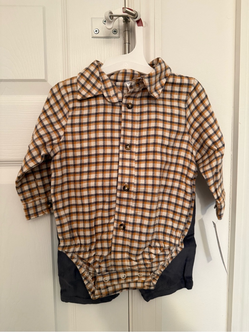 Carter's Plaid Button-Front One-Piece in Tan, Cream and Brown
